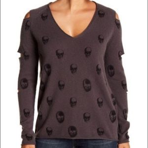 Skull Cashmere Sleeve Cutout Skull Print Sweater